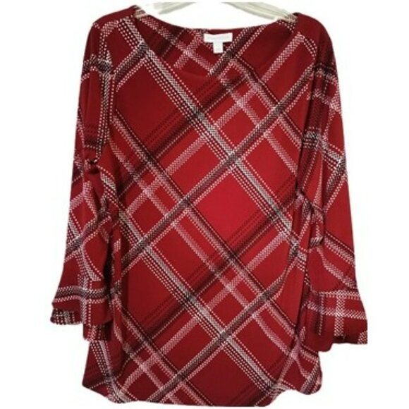 EUC: Charter Club Size Large Red Plaid Boat Neck Top - Picture 5 of 5